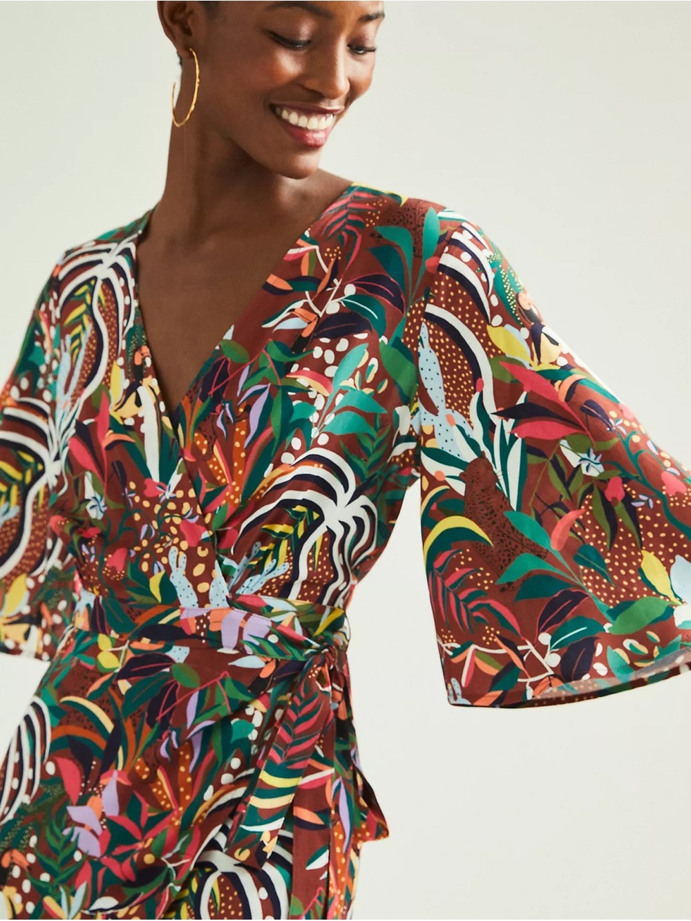 NWT Farm Rio Fiesta Wrap Maxi Dress Boho Ruffle Jungle Animal Red Brown S Small - Picture 4 of 8